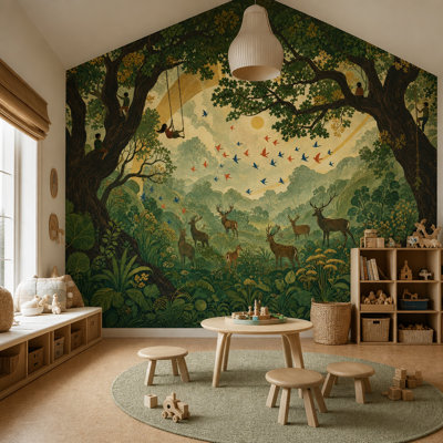 Fresque murale Forêt enchantée, cerfs de conte de fées, paysage naturel, décoration de luxe