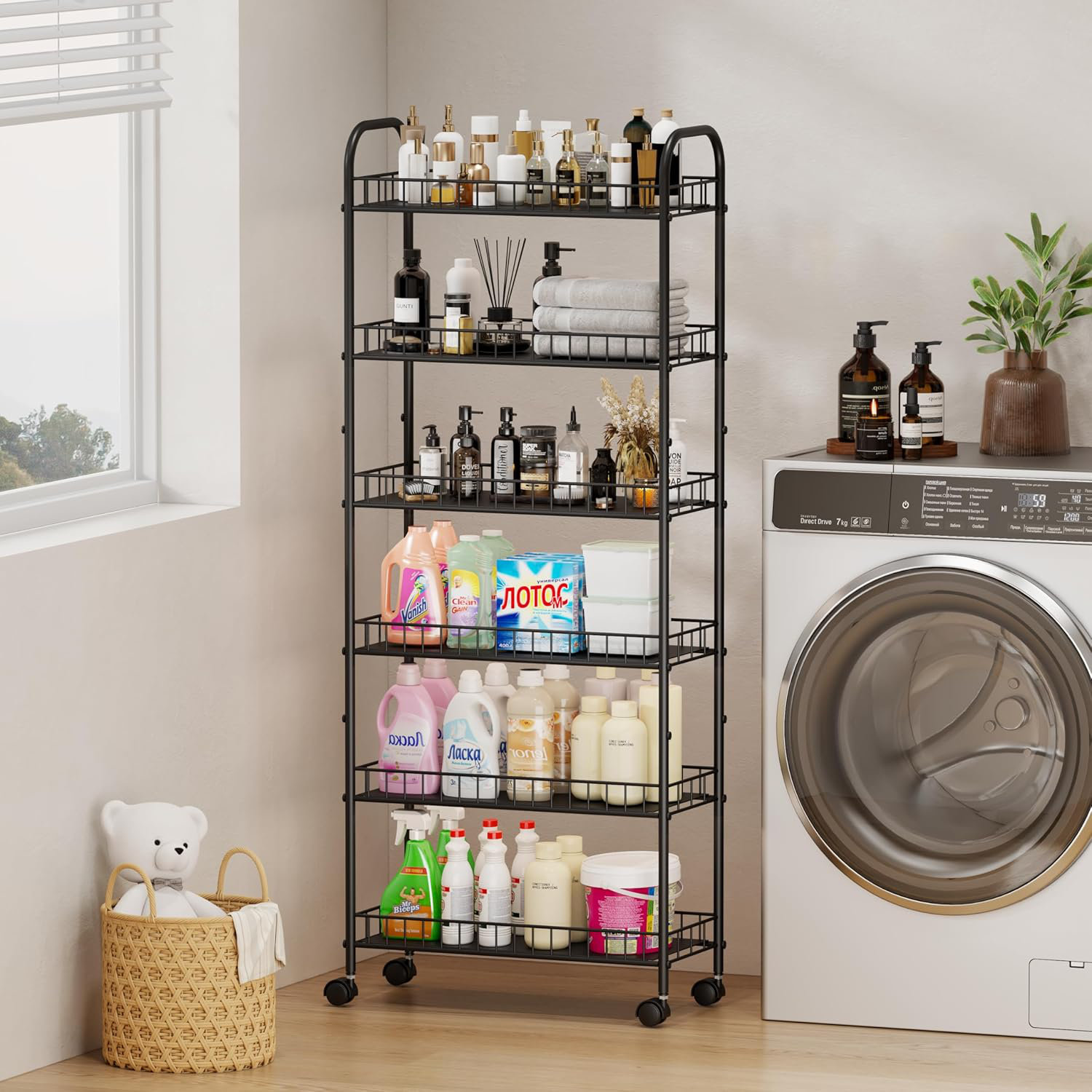 Yieach 3 Tier Rolling Cart With Wheels,Clear Narrow Bathroom Rack