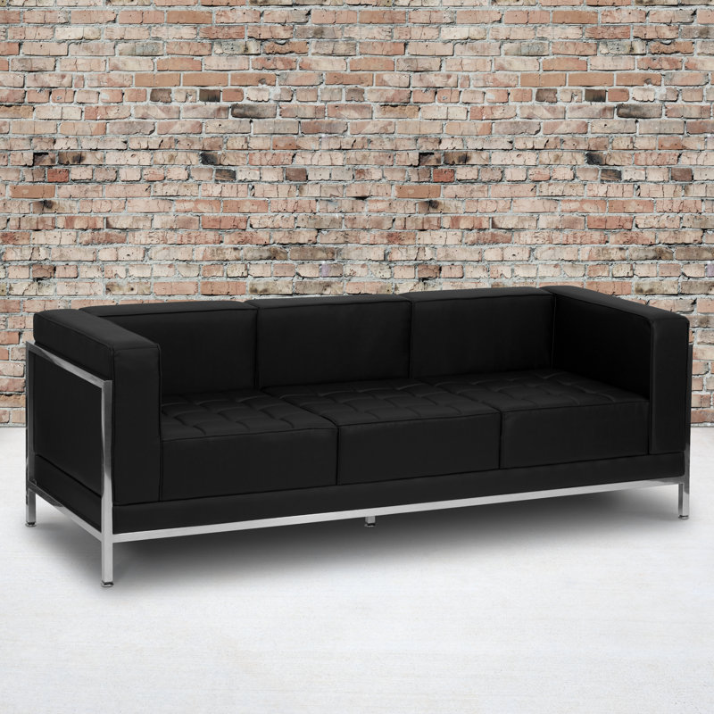 Annis LeatherSoft Modular Sofa with Quilted Tufted Seat and Encasing Frame, Black