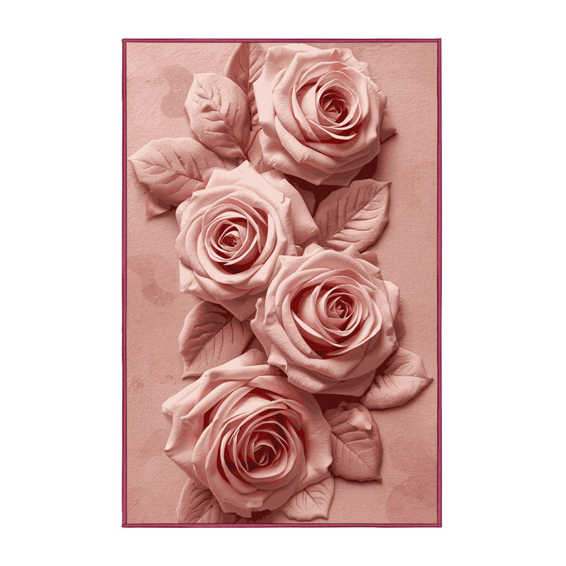 Soft Plush Fannin Valentines Modern & Contemporary Abstract Area Rug in Beige – Rose Binding, 2x4