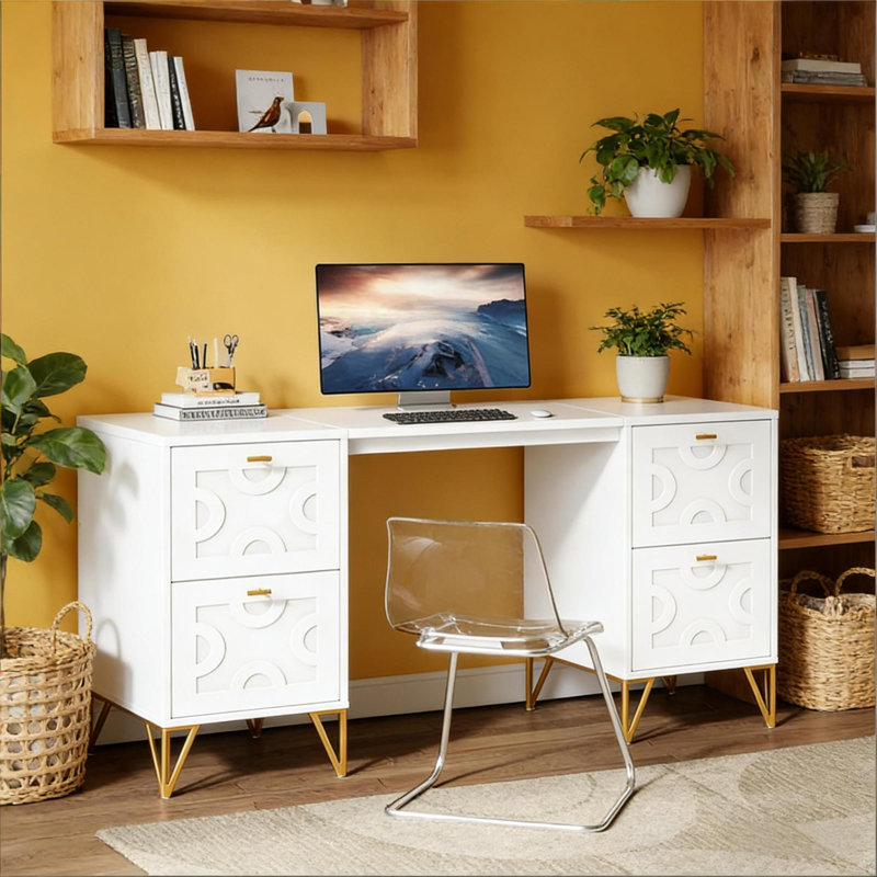 Bureaux modernes spacieux, finition en MDF blanc, idéal pour le bureau à domicile