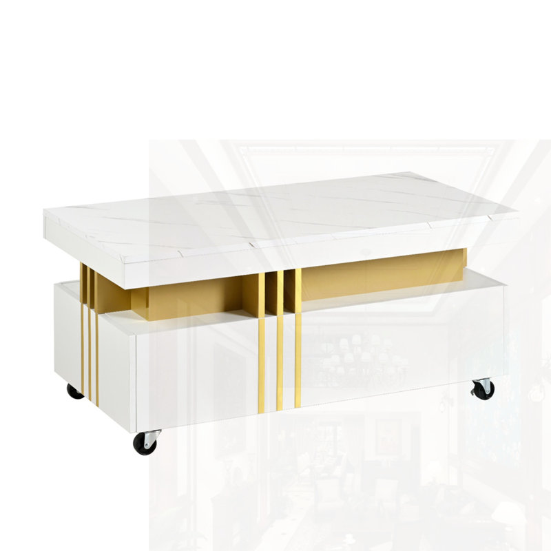 Table basse contemporaine avec plateau en faux marbre, Blanc