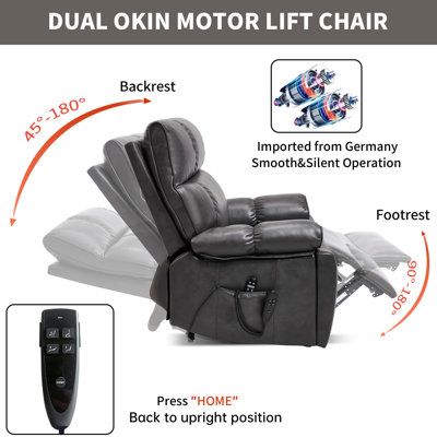 Leatheraire Heat Massage Dual Motor Infinite Position Up To 350 LBS Large Electric Power Lift Recliners With Hidden Cup Holders, Power-Remote, Medium-Firm And Heavy Duty