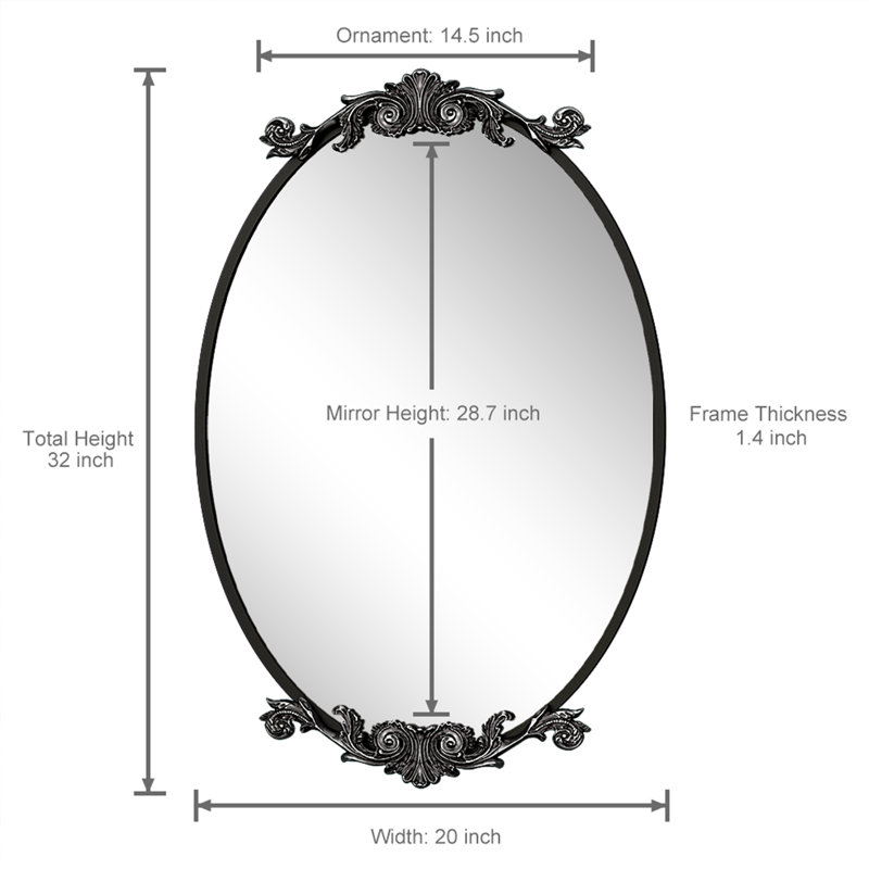 Miroir mural Dieudson, 32 po x 20 po, Noir mat