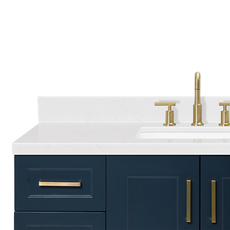 Freitas 48'' Solid Wood Single Bathroom Vanity, Midnight Blue, Carrara Quartz, Rectangle