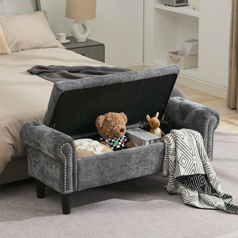Banc de rangement en chenille 49,6 po Elisama, Gris
