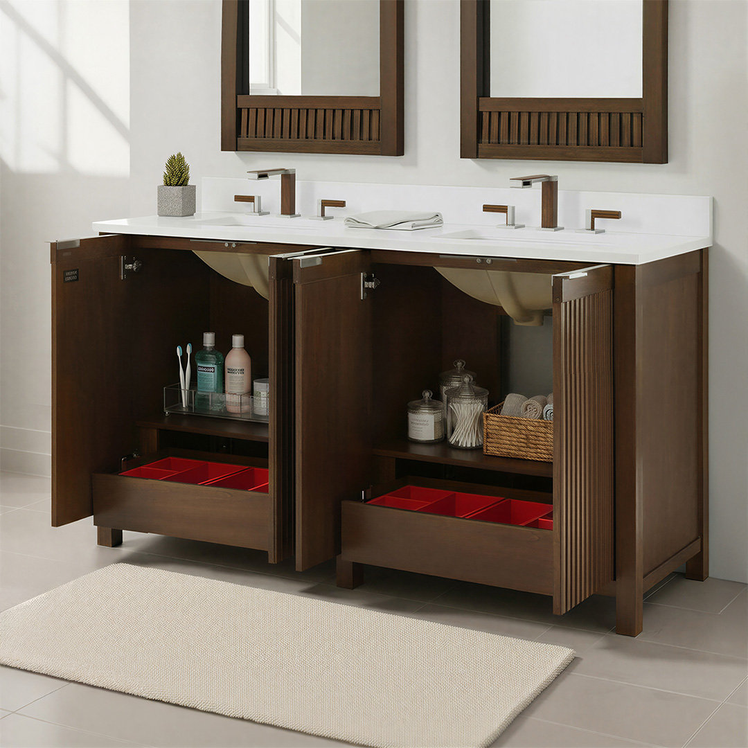 Through Lines 60" Cherry Double Bathroom Vanity, Brown