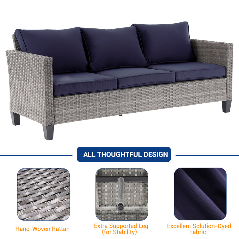 8-Pieces Patio Sofa Sets with 28'' Fire Pit Table, PE Rattan Wicker for Patio , Deck and Yard, Navy Blue, Gray