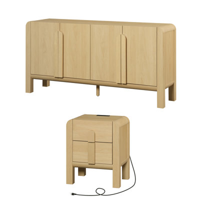 Mid Century Dresser And Nightstand Set For Bedroom, 2 Pcs Bedroom Set, Modern Dresser With Curved Profile Design, Wooden Chest Of Drawers Storage Cabi by Gracie Oaks