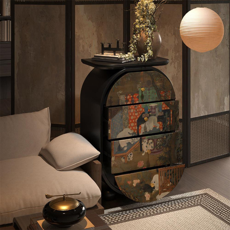Armoire élégante à quatre tiroirs en noyer, Noir