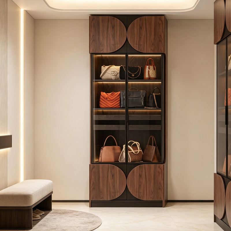 Vitrine vitrée en bois massif de forme arquée de 80 cm (31,5 po) avec bandes lumineuses DEL et rangement en verre trempé