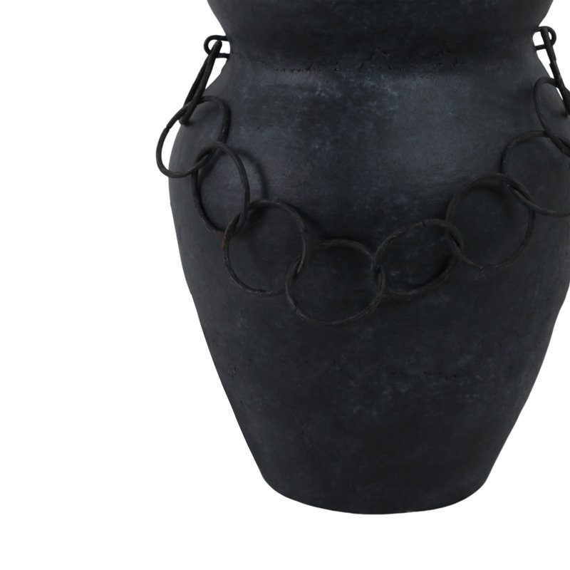 Rustic Terracotta Vase With Chain, Black, 10" H x 8" W x 8" D