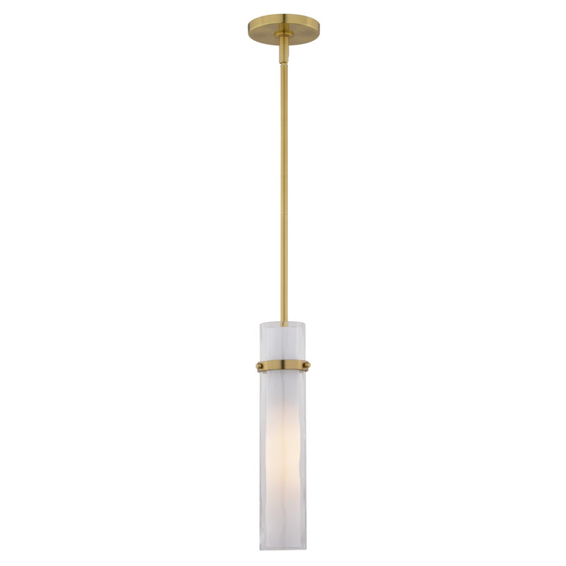 Luminaire suspendu cylindrique à 1 lumière Amada, Laiton doré, H 23,5 po x l 4,5 po x P 4,5 po
