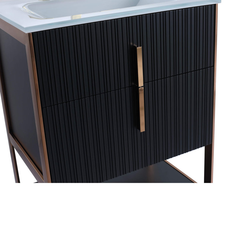 Mirutil Single Bathroom Vanity with Top, Black Matte, Rose Gold
