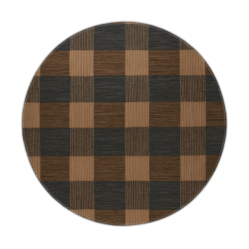 Tapis d'intérieur et d'extérieur à carreaux brun, Rond 5 pi