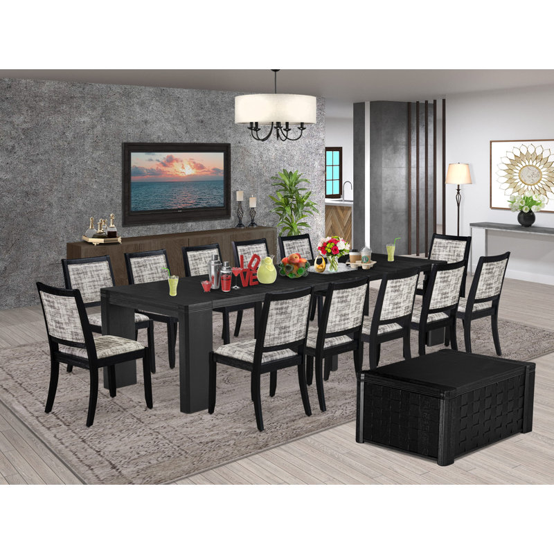 14 Pieces Extendable Dining Set Includes 1 Rectangle Xtenczar Table, 1 Coffee Table and 12 Polyester Fabric Stackable Dining Chairs - (Finish Option)