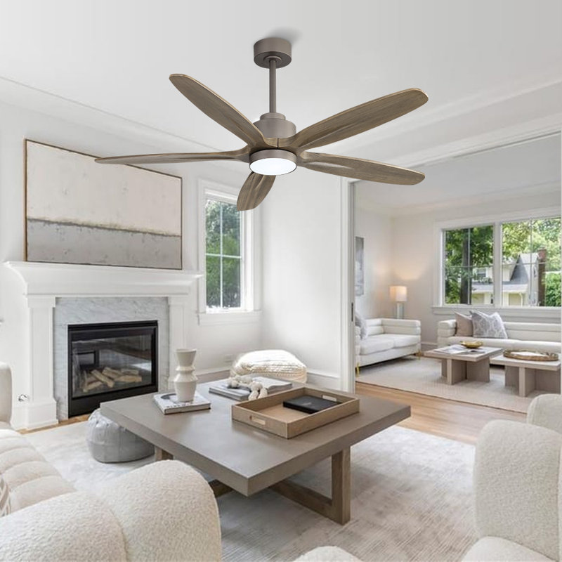 54 In 5 Solid Wood Blades Indoor Ceiling Fan With Integrated Led And Remote DC Motor, Charcoal Grey, Gray, Gray