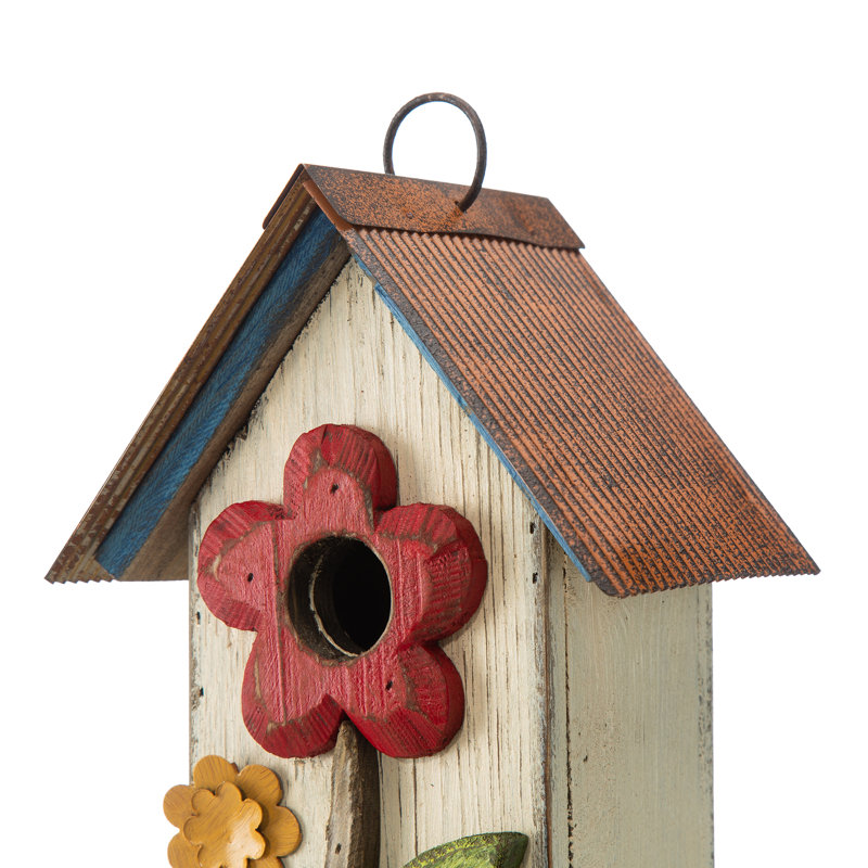 Strader 10.25'' H x 6.25'' W x 4.75'' D Birdhouse, White/Blue