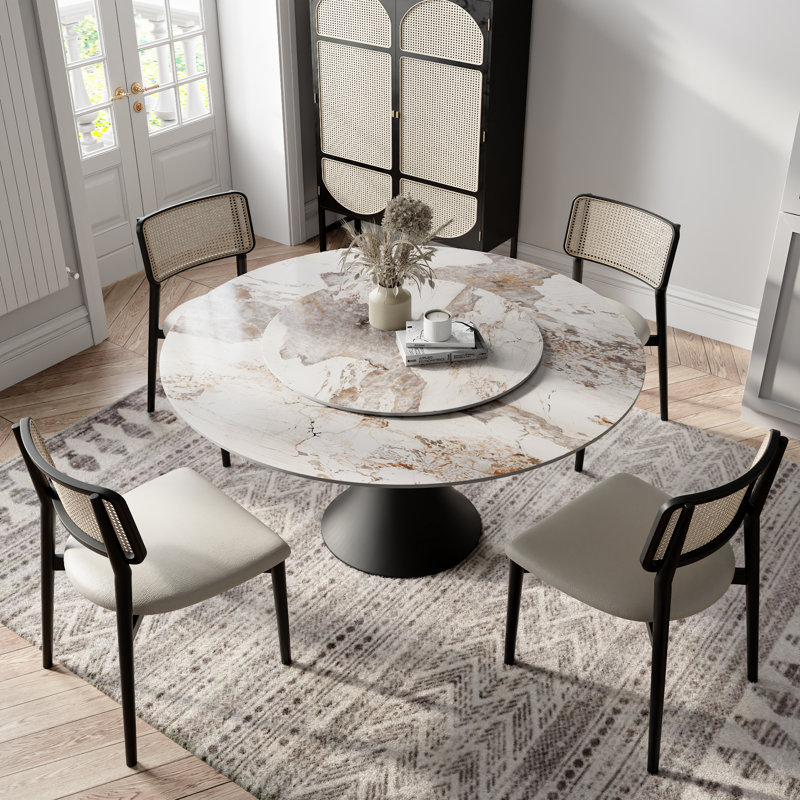 Table de salle à manger ronde en bois fritté brillant, H 29,52 po x L 59,06 po x l 59,06 po, Coloré