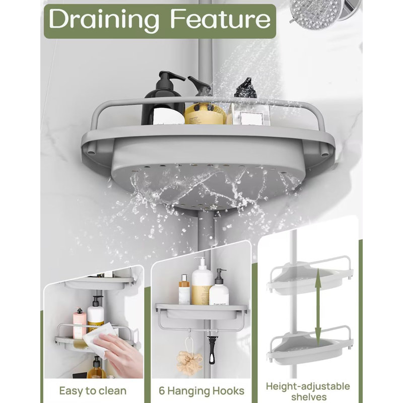 Rustproof Gray Stainless Steel 4-Tier Adjustable Shower Caddy
