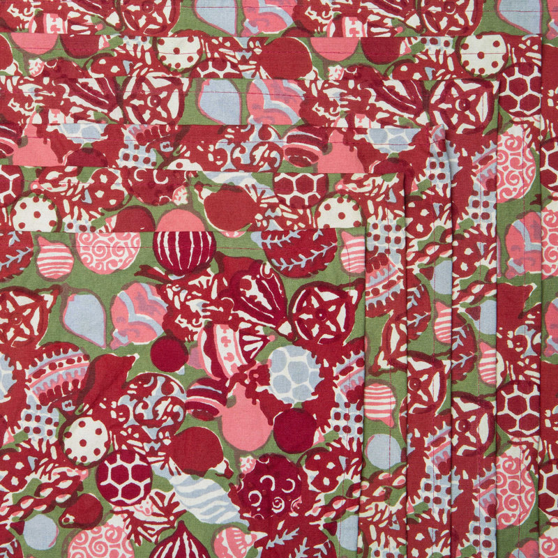100% Cotton Ornaments Rectangle Placemat, Red/Green