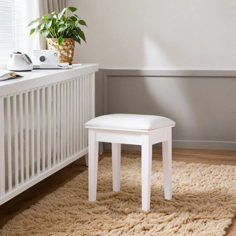 Tabouret de coiffeuse avec coussin et pieds solides, blanc