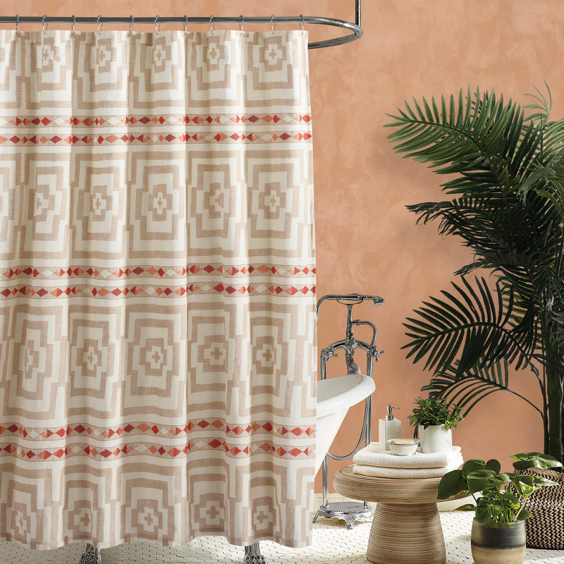 Hypnotic Geometric Single Shower Curtain, Cream