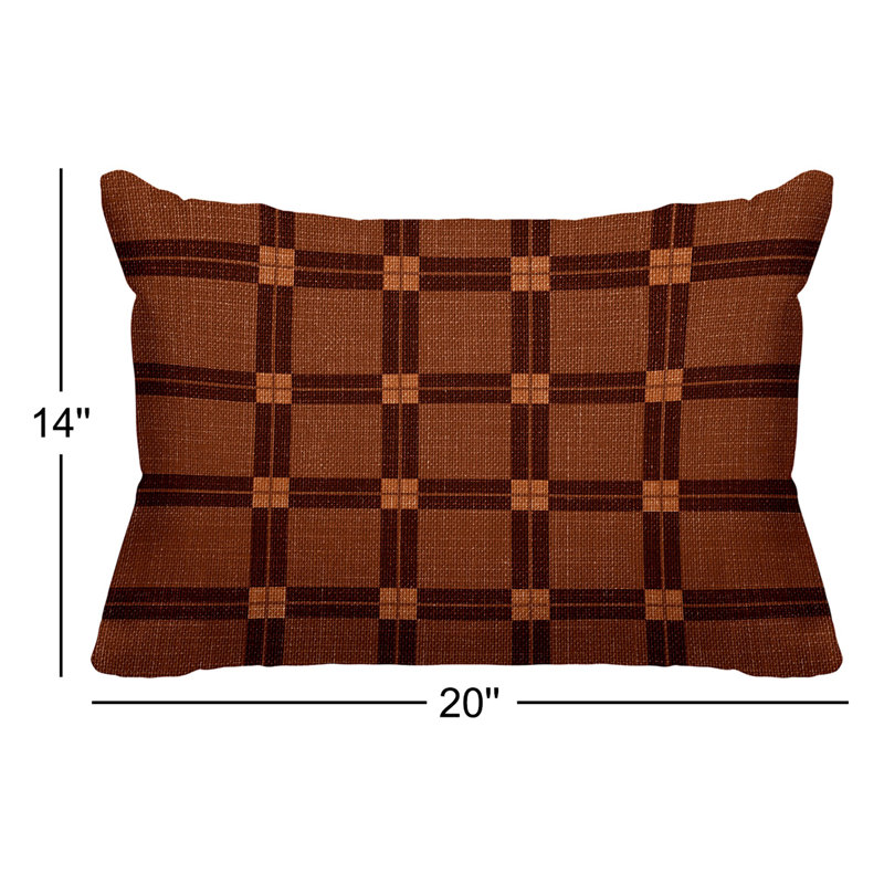 Plaid Outdoor Reversible Throw Pillow, 14"H x 20"W, Burnt Orange
