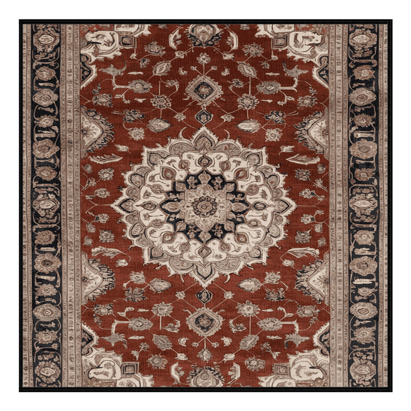 Machine Washable Persian Brown Area Rug, Square 4'