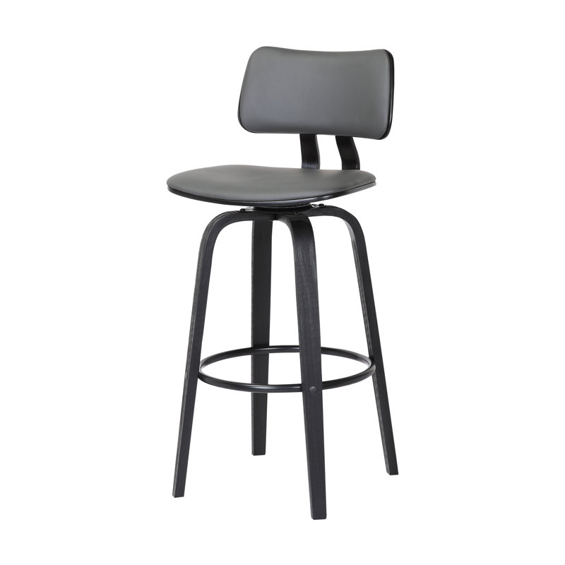 Tabouret pivotant en bois massif Aylis, Tabouret de comptoir (siège d'une hauteur de 26 p, Brun, Gris
