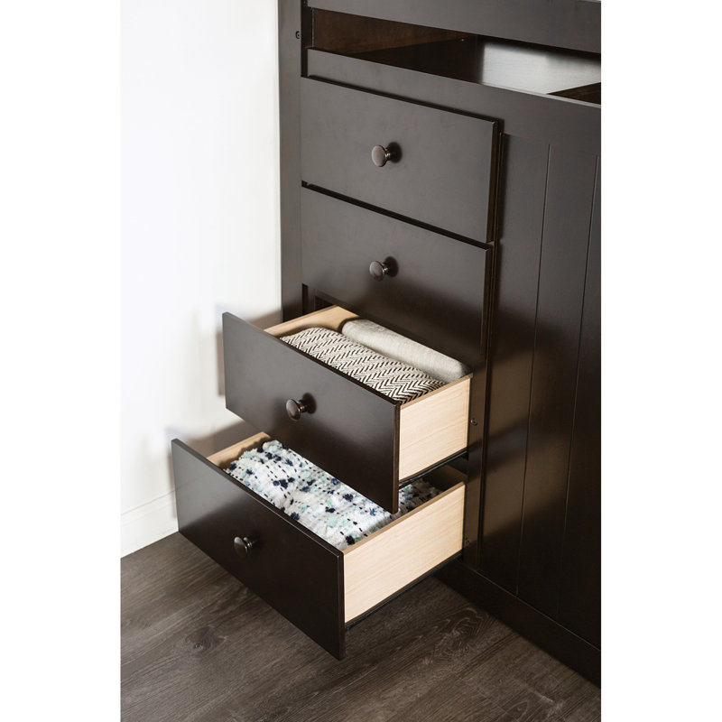 Lit simple superposé de style transitionnel avec marches d'accès à l'avant et 4 tiroirs de rangement, plan en bois massif et en bois d'ingénierie brillant, style, marches latérales, composition de la structure inférieure