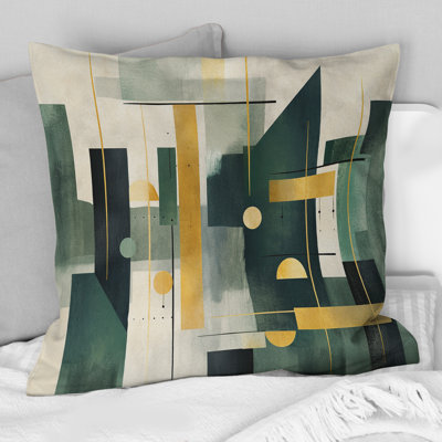 Gold Green Parallel Universes - Abstract Shapes Printed Throw Pillow