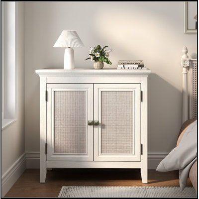 Armoire de rangement avec portes décoratives en rotin et tablette de rangement réglable