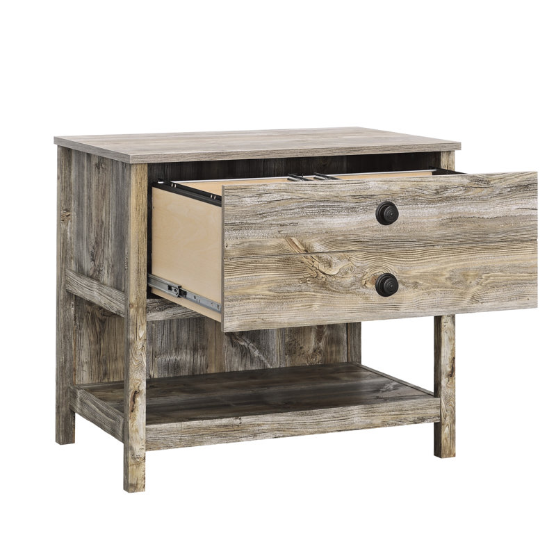 Classeur latéral de bureau de style côtier avec finition brune, bois d'ingénierie, tiroir à extension complète pour différents types, dossiers de rangement polyvalents, livres, décor, verrou en T, support, dimensions compactes, facile