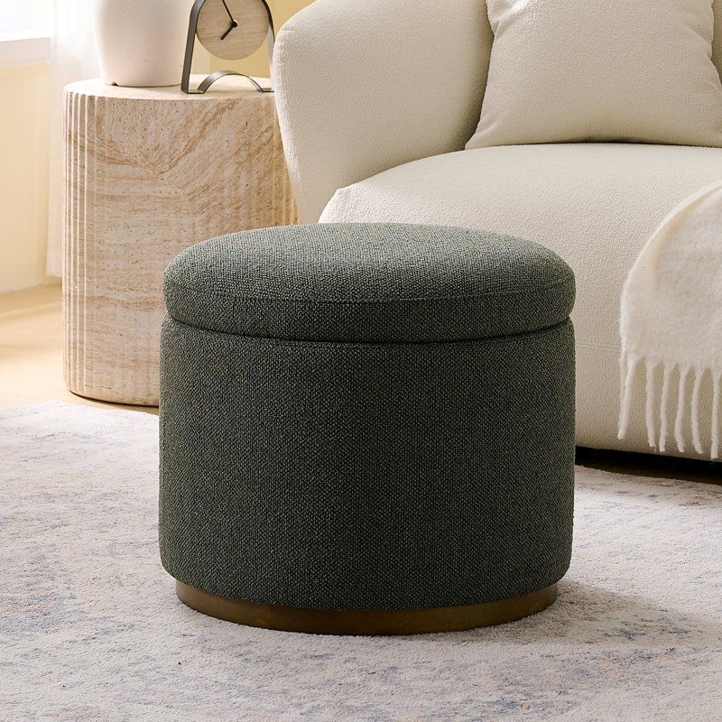 50.5cm Wide Round Solid Colour Footstool Ottoman with Storage, Green
