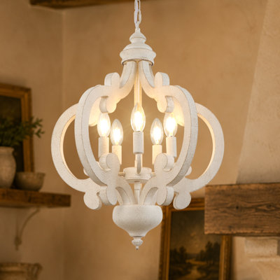 Gisbelle 5 - Light Wood Dimmable Geometric Chandelier