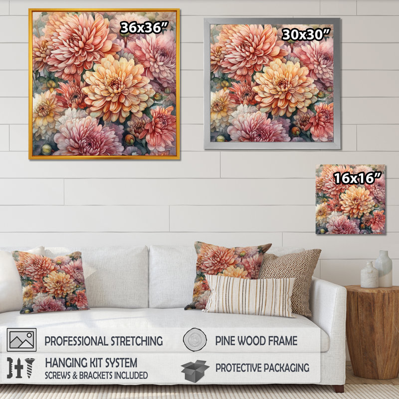 Ruard Chrysanthemum Scenery I - impression, Encadrement doré, H 36 po x l 36 po x P 1,5 po