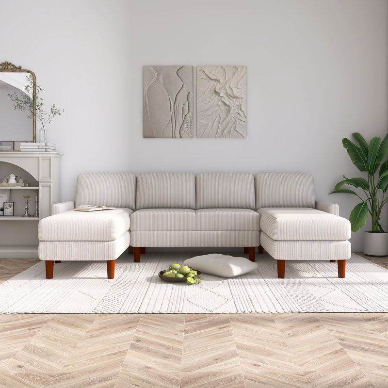 U-SHAPED COMBINATION SOFA WITH SPONGE-FILLEDCUSHIONS, Beige