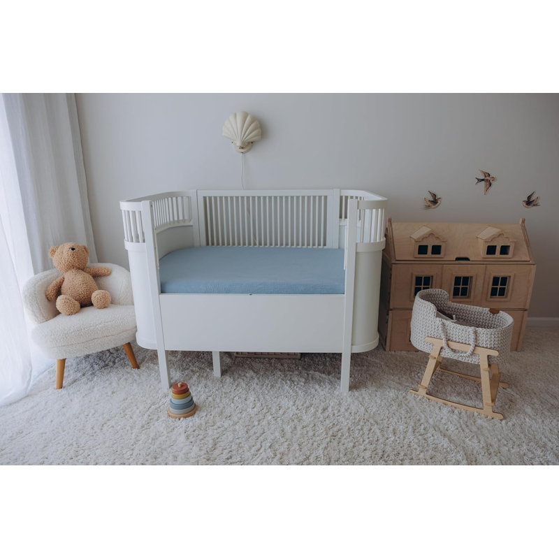 100% Cotton Muslin Cot Fitted Sheets 2 Pack- Soft & Breathable, Baby Mattress Sheets, Standard-Blue