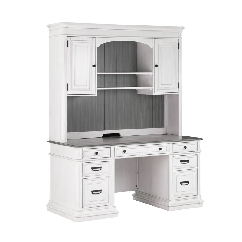 Executive Desk with Power Outlet, White