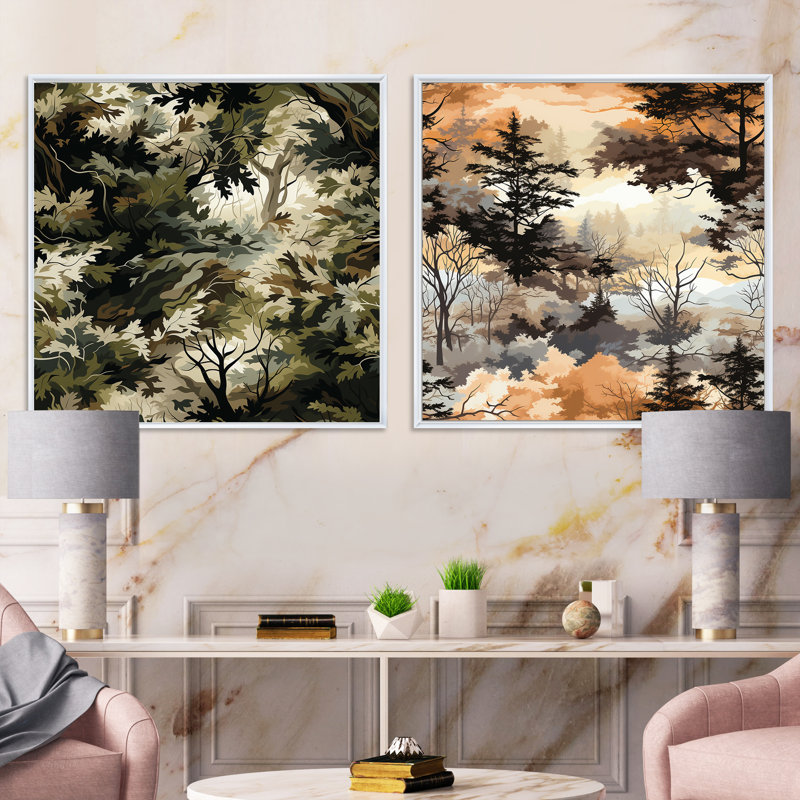 Callison - ensemble de 2 collages carrés en forêt, Cadre flottant blanc, H 16 po x l 33 po