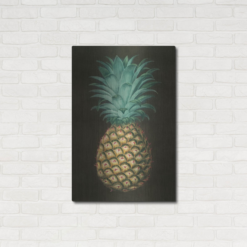 Art mural luxueux en métal «Vintage Pineapple 1» par Wild Apple, 24 po x 36 po