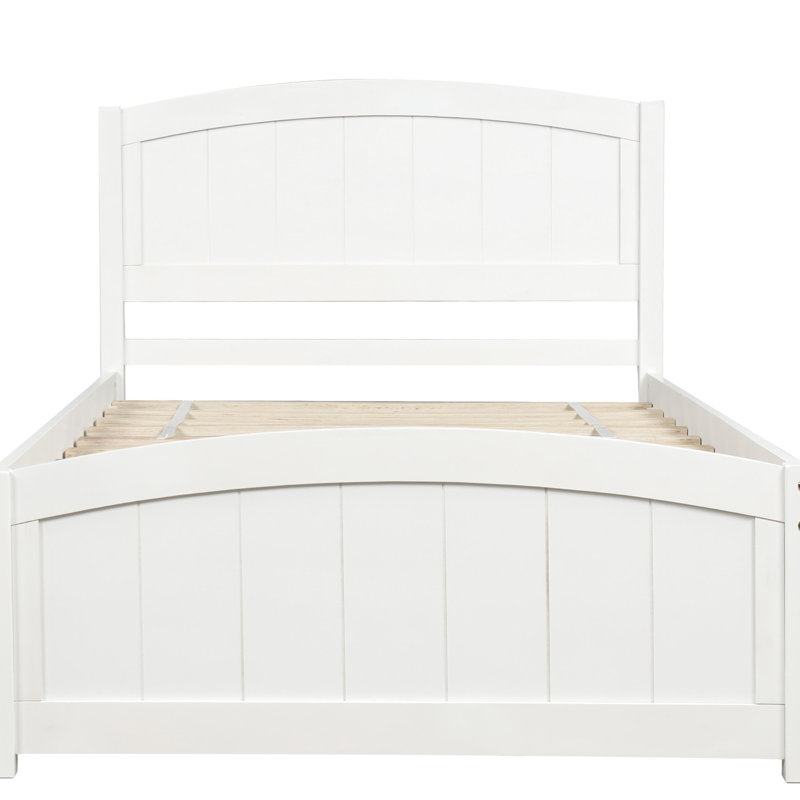 Lit plateforme classique blanc avec tête de lit en bois massif et lattes sécurisées
