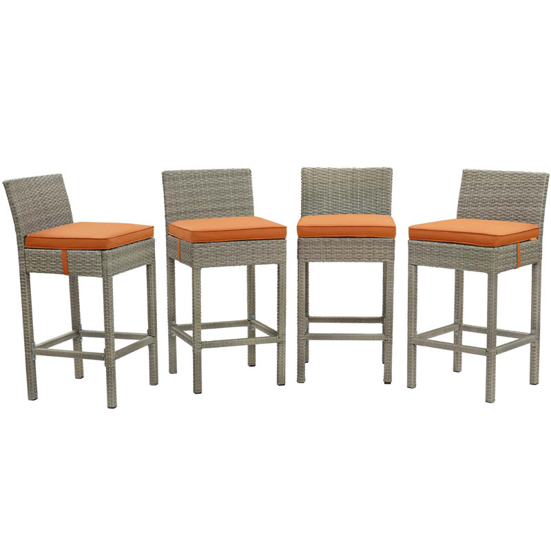 Ensemble de 4 tabourets de bar Conduit, Velours gris pâle, Orange