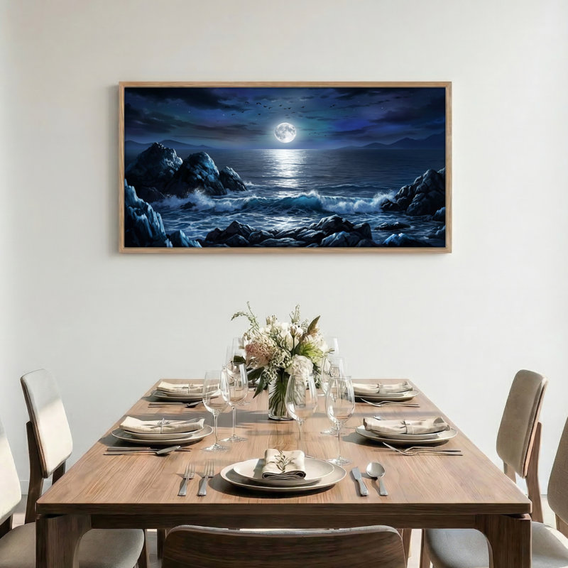 Tableau encadré sur toile « Océan au clair de lune », 122 x 61 cm (48 x 24 pouces), lot de 1, 48 x 24 pouces