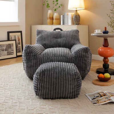 Fauteuil à billes en peluche géant pour adultes avec accoudoirs et repose-pieds - Fauteuil à billes confortable avec méridienne pour salon, chambre à coucher et dortoir
