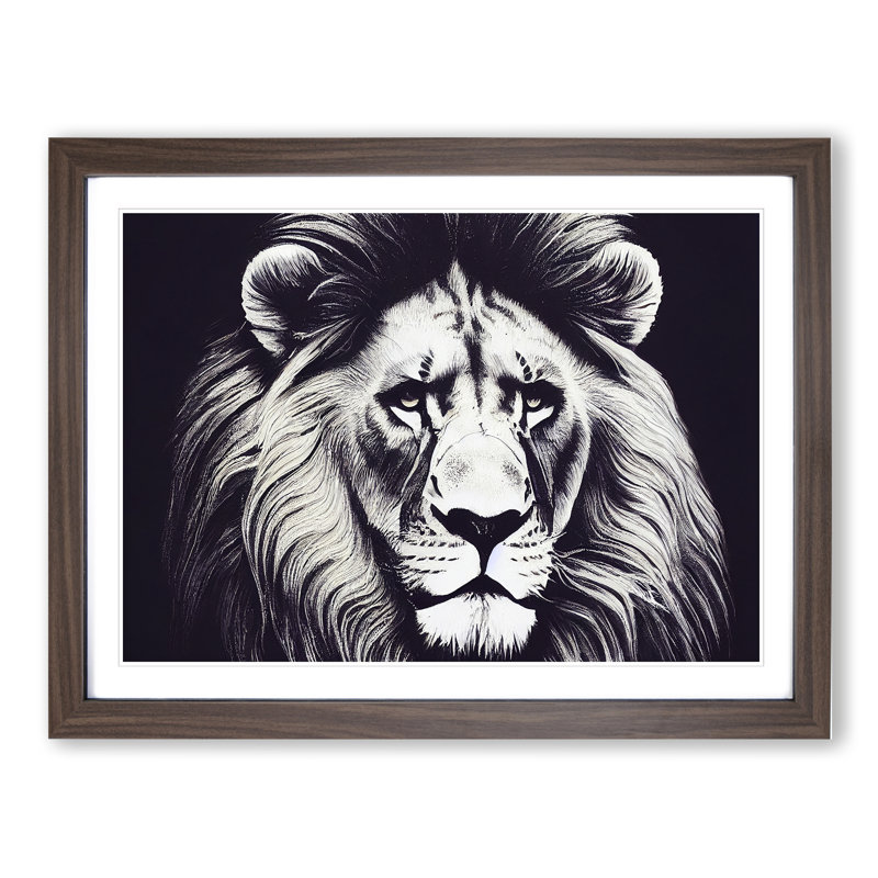 Select Lion - Framed Print, 25cm H x 34cm W x 2cm D, Walnut 