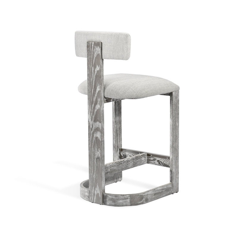 Brooklyn Upholstered Stool with Solid Wood Frame, Dove Polyester / Gray Wash Frame