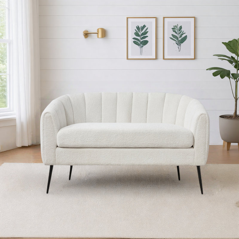 50" W Chenille Upholstered Channel Tufted Loveseat, Ivory
