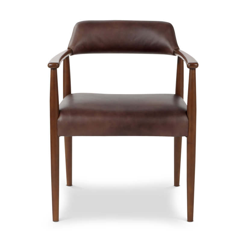 Fauteuil de salle à manger en cuir véritable Sento, Brun antique